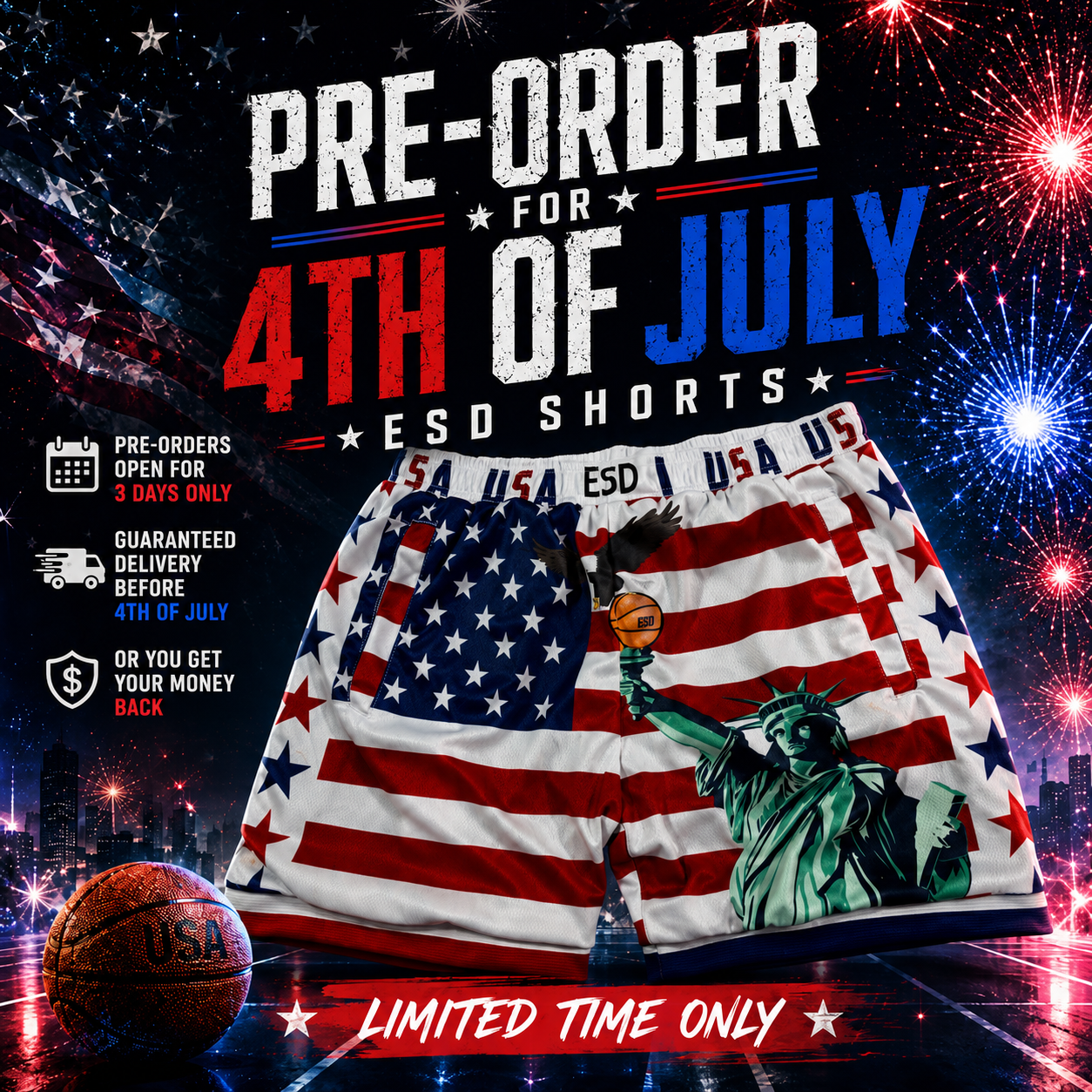 PRE-ORDER 4TH OF JULY ESD SHORTS